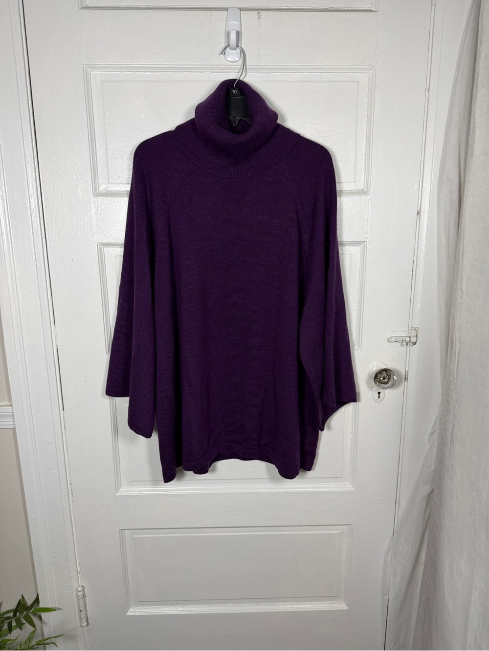 Eileen Fisher 100% Merino Wool Italian Yarn Purple Turtleneck Sweater Tunic Lg